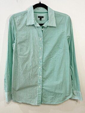 EUC Talbots 100% Cotton Striped Shirt Green White Small